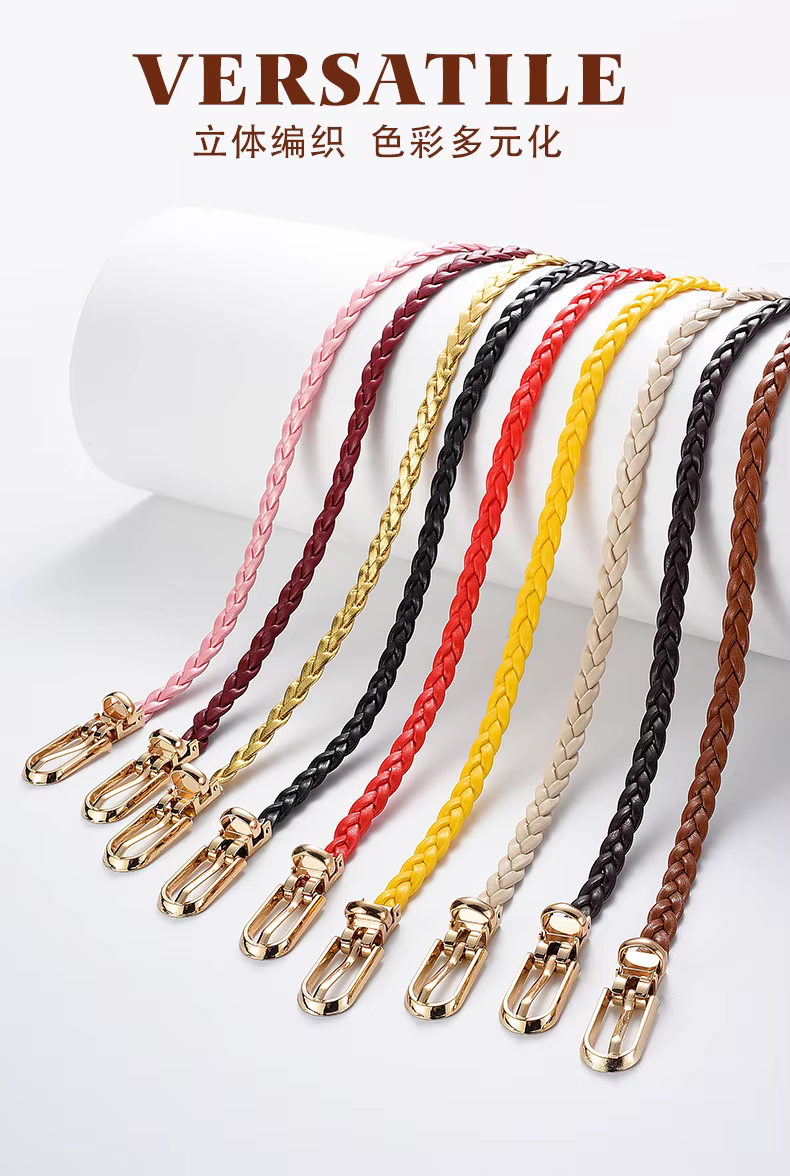 Ceinture fine tressée en cuir PU pour femmes