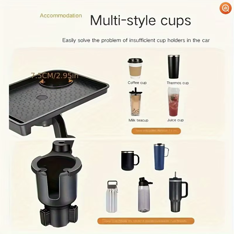 Organisateur de plateaux de voiture stable! Porte-gobelet et plateau multifonctionnels avec double emplacement et espace de rangement
