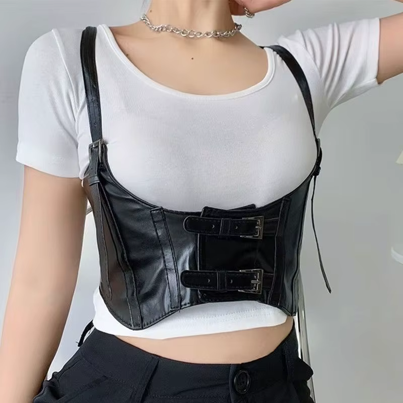 Ceinture large en cuir noir pour femmes