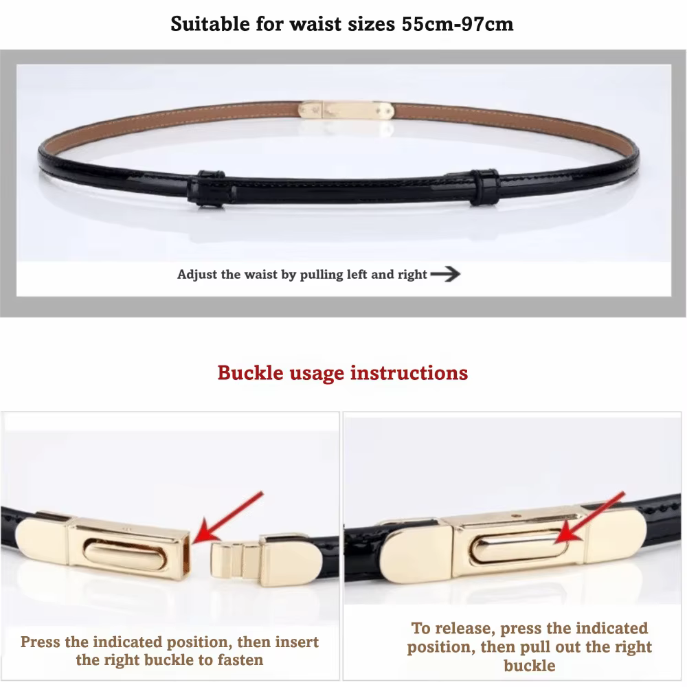 Ceinture fine de luxe pour femme avec boucle à ressort