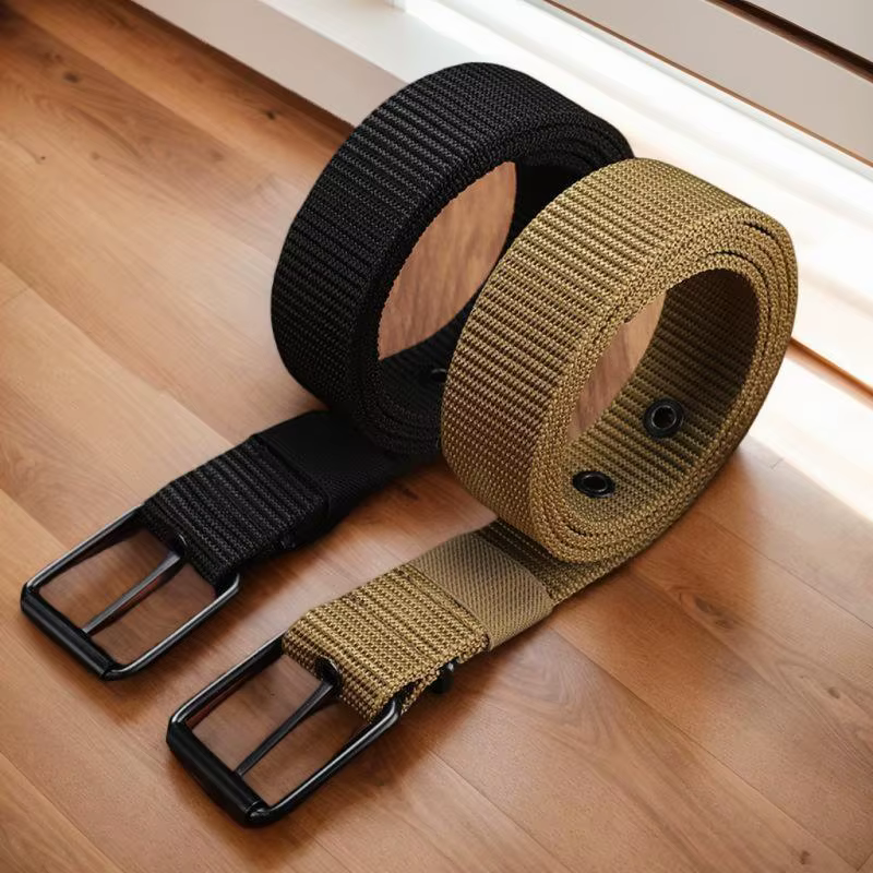 Ceinture en cuir à boucle ardillon en toile poreuse pour hommes