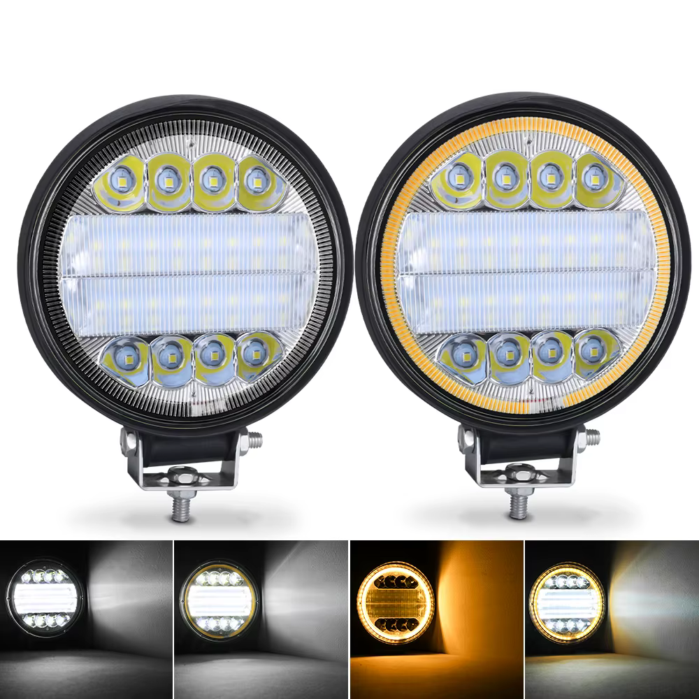 Feux de travail LED 4x4 72W 24LED, feux antibrouillard pour tracteur, barre lumineuse haute puissance, spot rond tout-terrain, ATV, Jeep, pour camion, SUV, 4x4, blanc 6000K, 12V 24V
