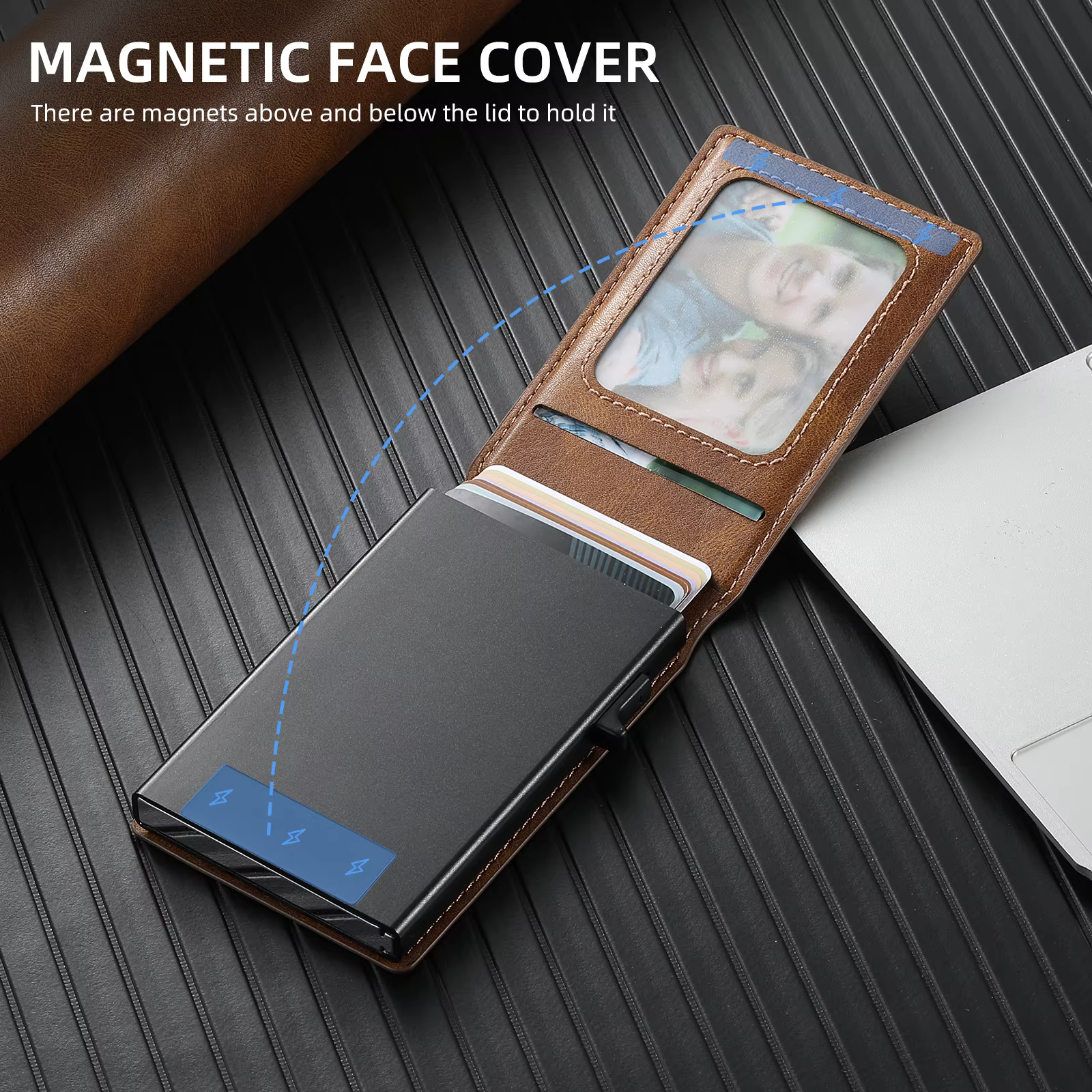 SUTENI portefeuille pour hommes porte-carte magnétique portefeuille support en cuir support pressant le bouton éjecère automatiquement la carte