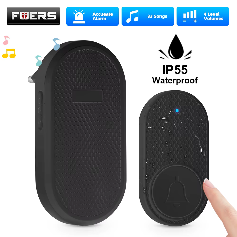 Sonnette sans fil étanche carillon de bienvenue sonnette de porte de maison intelligente 32 chansons mélodies intelligentes alarme avec cartouches de batterie M558
