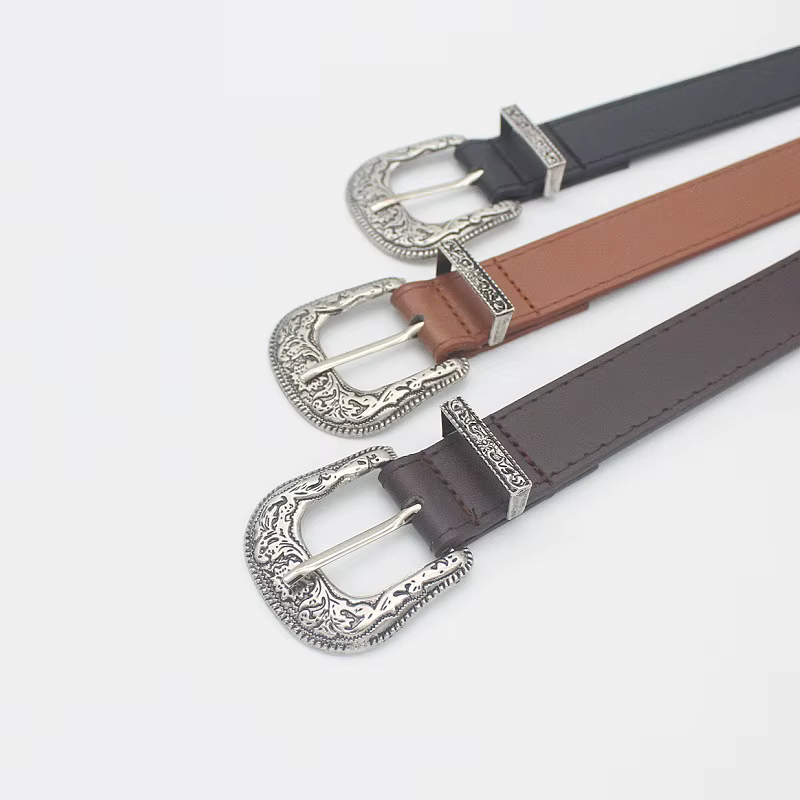 Ceinture occidentale Vintage réglable pour femmes, Style Cowgirl, ceinture à boucle gravée pour pantalons en jean, robes
