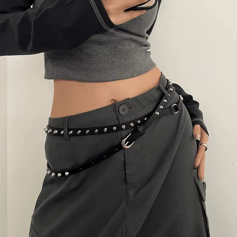 Ceinture Double cercle noire unie polyvalente pour femmes en cuir PU pour décoration de robe et de jean