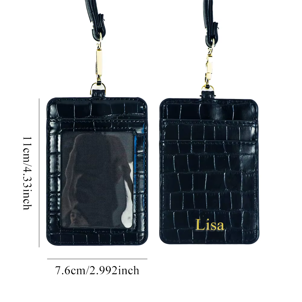 Porte-carte avec lanière en cuir PU de crocodile avec nom personnalisé