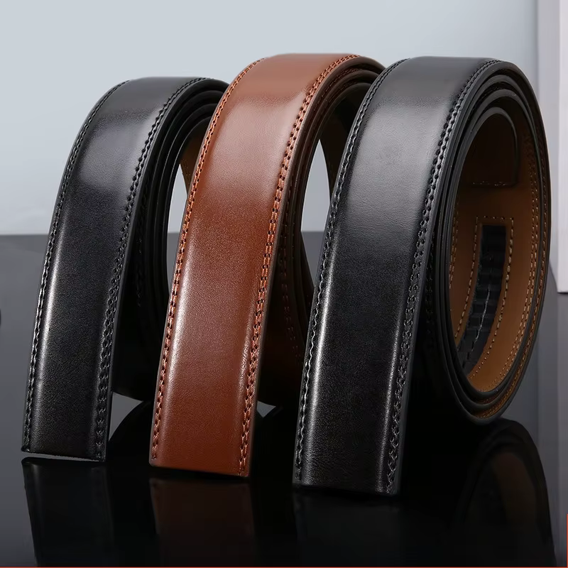 Ceinture sans boucle en cuir véritable pour hommes - 3