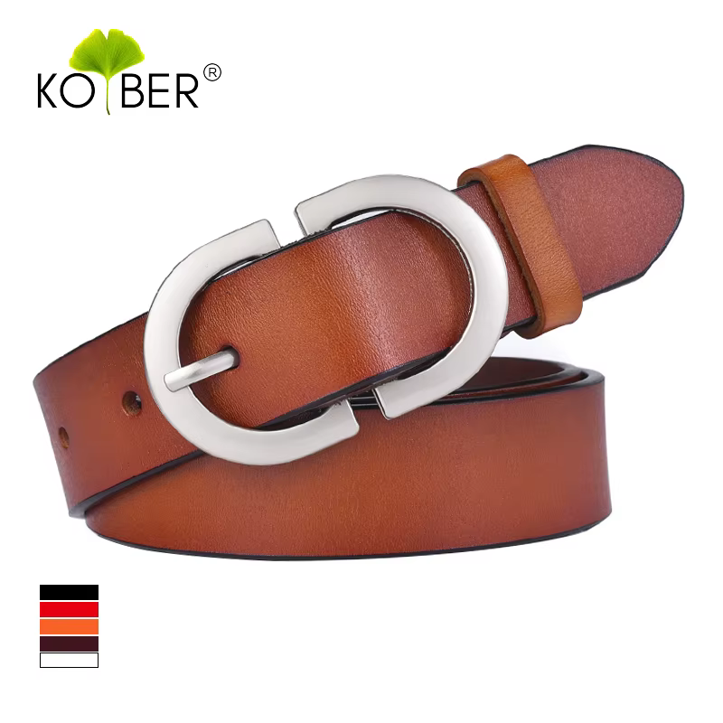 KOLBER Mode Femmes Ceinture En Cuir Boucle En Métal Argenté