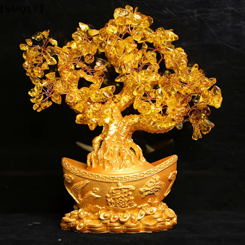 Arbre porte-bonheur chinois en cristal avec lingots d'or, ornement de richesse, décoration de table pour la maison et le bureau, artisanat de table【SMQ】