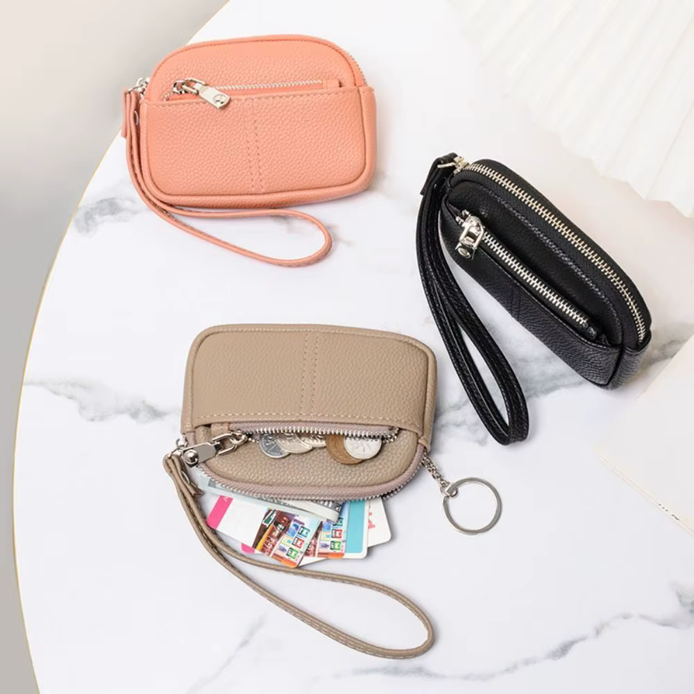 Mini portefeuille Portable en cuir PU pour femmes, sac de rangement de couleur unie, porte-monnaie pour étudiants, fermeture éclair, grande capacité, sac pour clés de poignet, à la mode