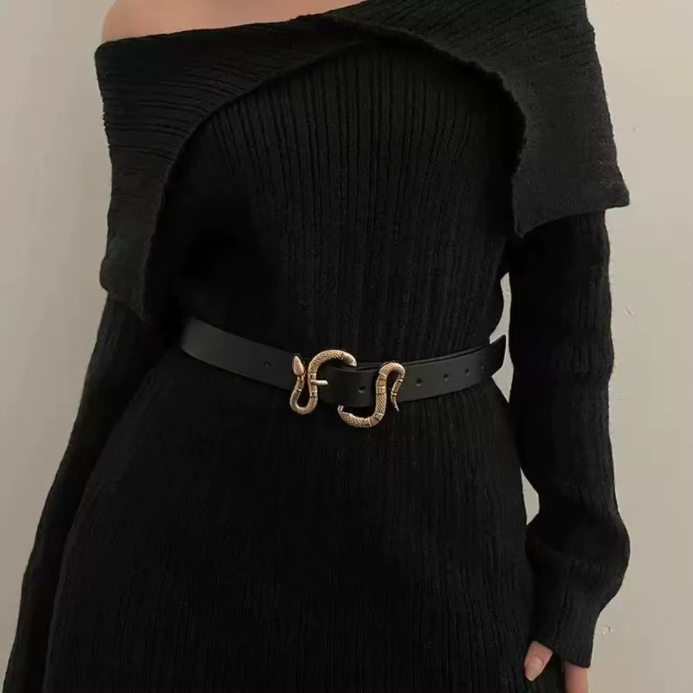 Ceinture en PU à boucle serpent rétro