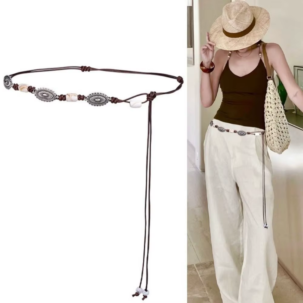 Ceinture rétro bohème en perles de bois