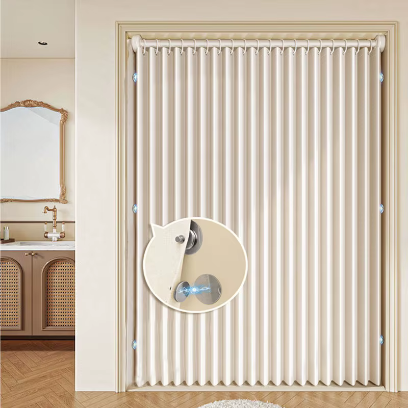 Rideau magnétique pour porte de cuisine, couverture de porte isolante imperméable et anti-huile, rideau de séparation épais en polyester avec aimant