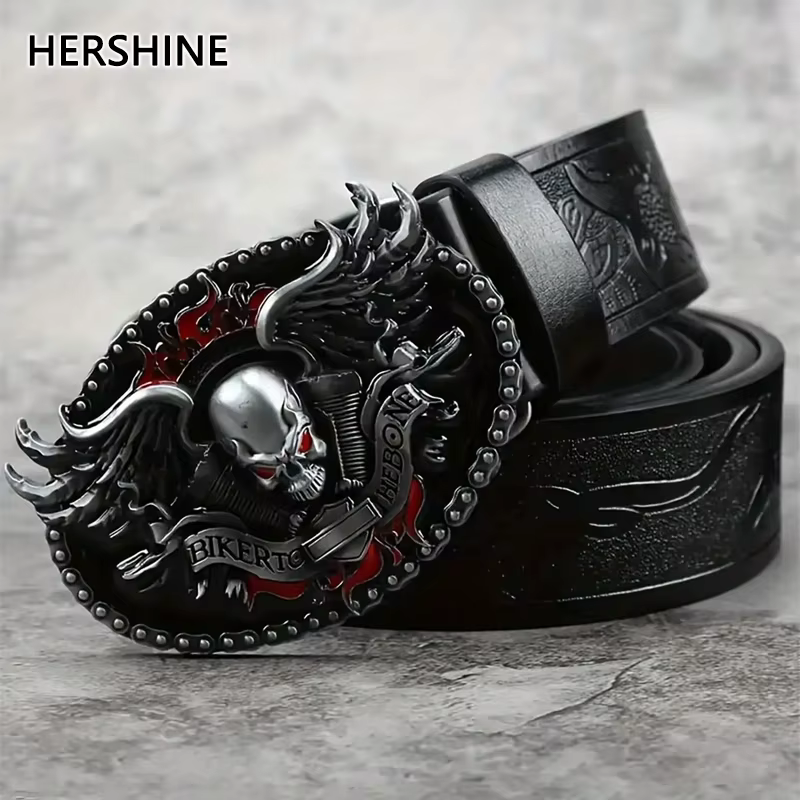 HERSHINE Ceinture en cuir gaufré vintage pour homme (1 pièce)