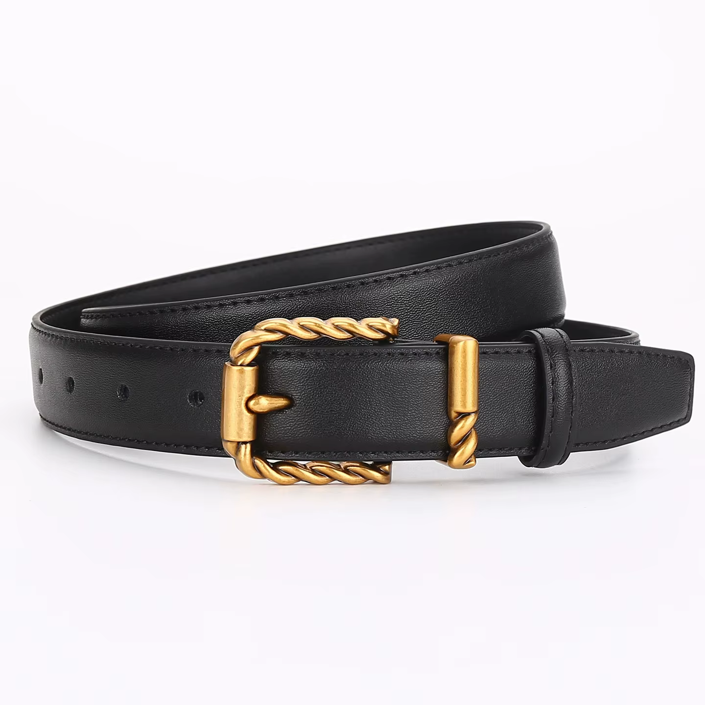 Ceinture en cuir de qualité supérieure pour femme avec boucle à ardillon, ceinture décorative noire polyvalente et élégante pour les affaires et les trajets quotidiens