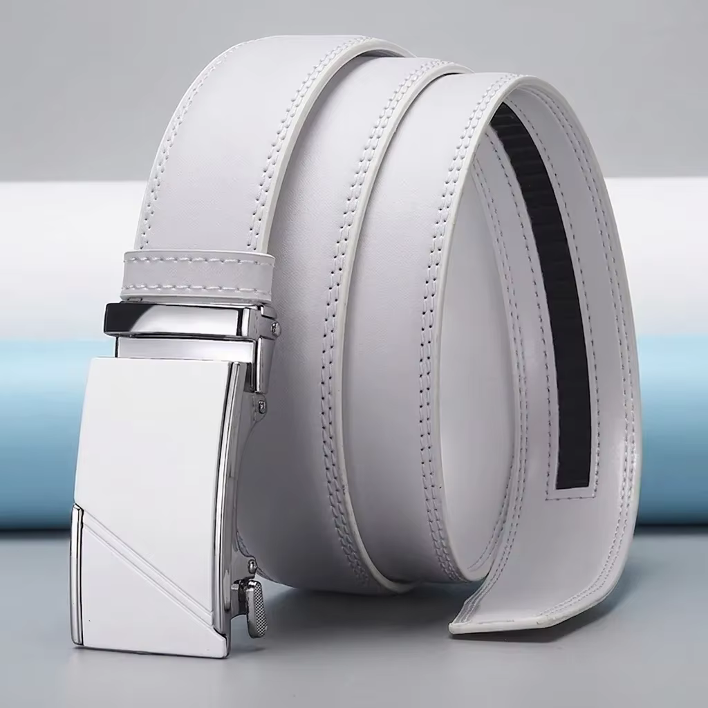 Ceinture classique blanche pour homme avec boucle automatique en alliage de zinc