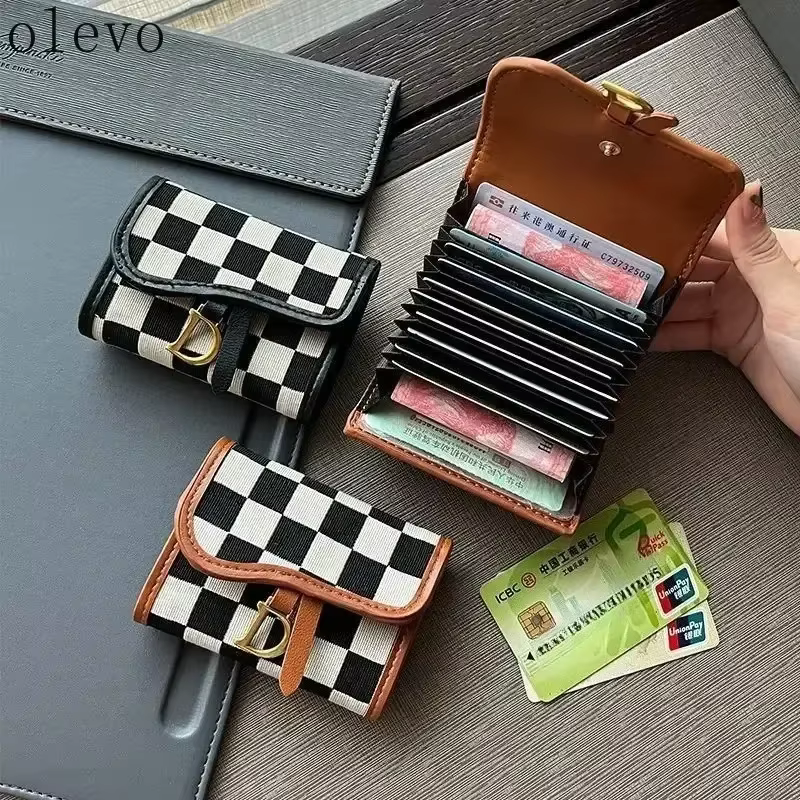 Nouveau noir blanc vérifier exquis haut de gamme multi-porte-carte pour les femmes mince étui à cartes Portable