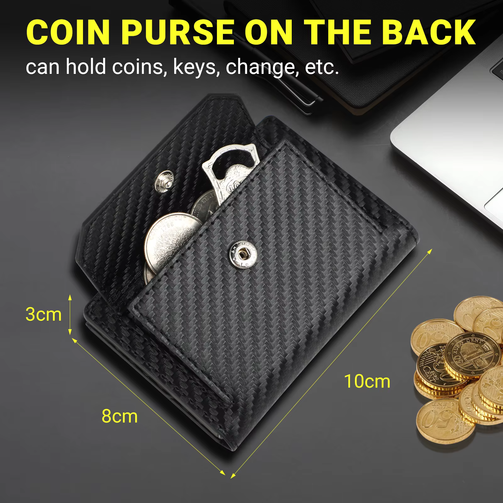 Porte-cartes en aluminium pour hommes : portefeuille mince avec poche avant bloquant RFID avec fenêtre d'identification