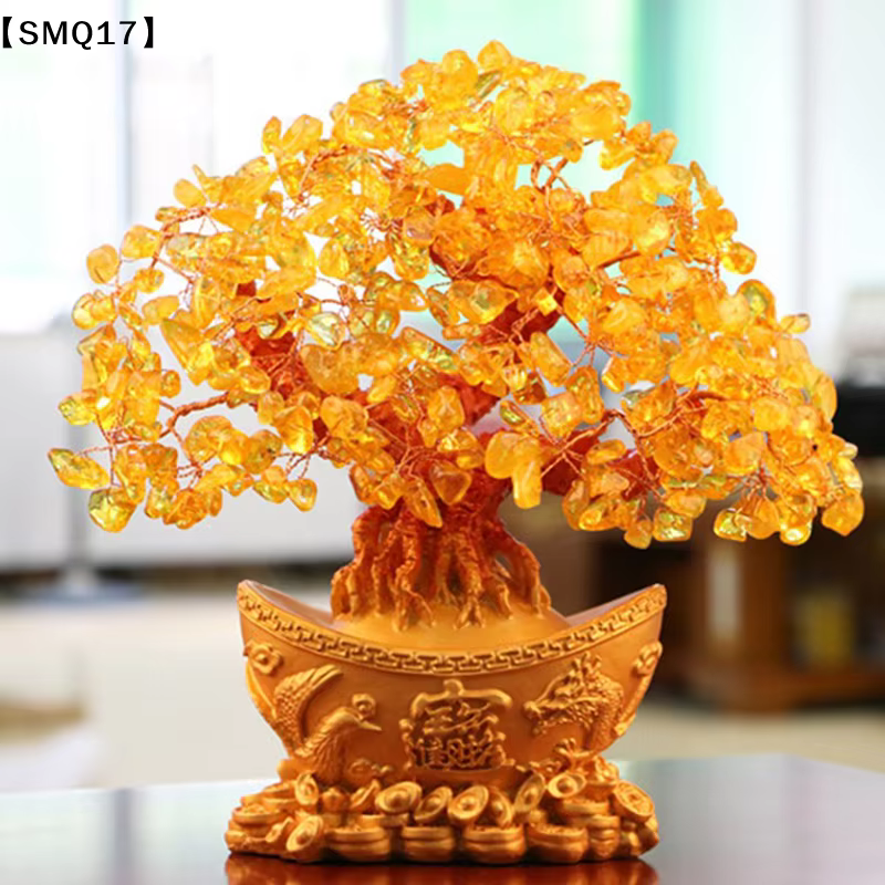 Arbre porte-bonheur chinois en cristal avec lingots d'or, ornement de richesse, décoration de table pour la maison et le bureau, artisanat de table【SMQ】