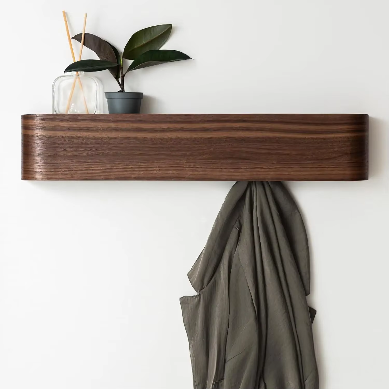 Porte-manteau mural en bois de noyer - Porte-vêtements esthétique minimaliste moderne, support simple pour vêtements pour entrée, hall, salon