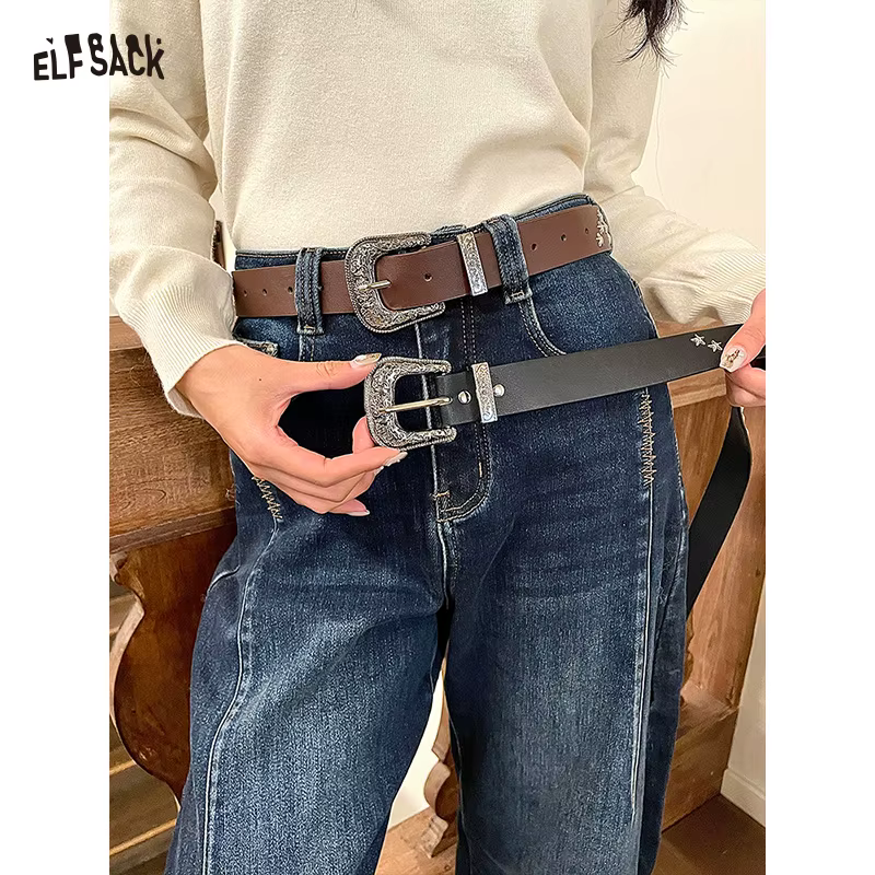 ELFSACK Ceinture étoile 3D vintage en métal massif pour femme