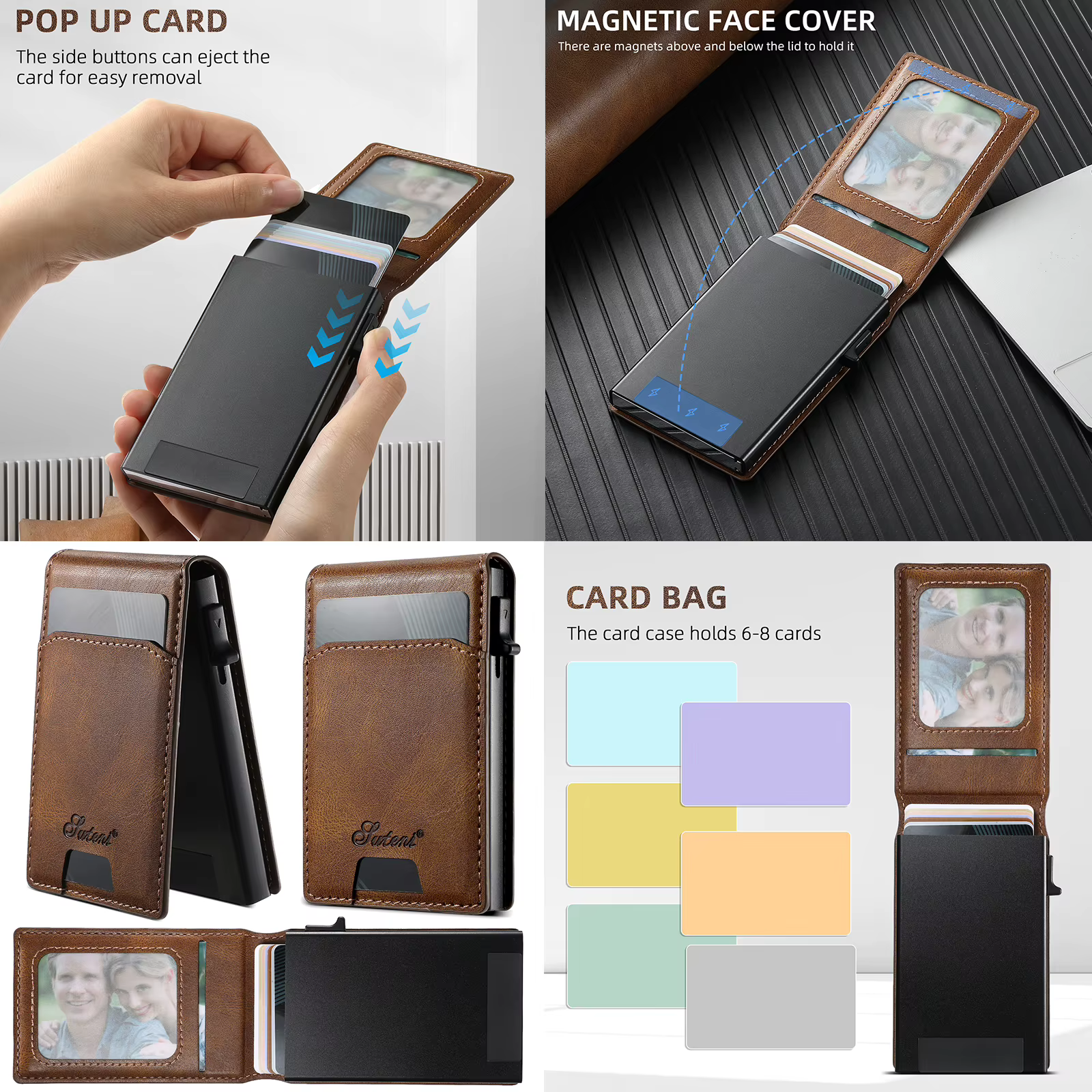SUTENI portefeuille pour hommes porte-carte magnétique portefeuille support en cuir support pressant le bouton éjecère automatiquement la carte