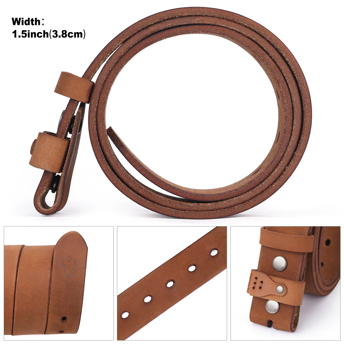 BISON DENIM Ceinture pour hommes en cuir véritable, ceintures vintage en cuir sans boucle, ajustement réglable pour un style décontracté et vintage