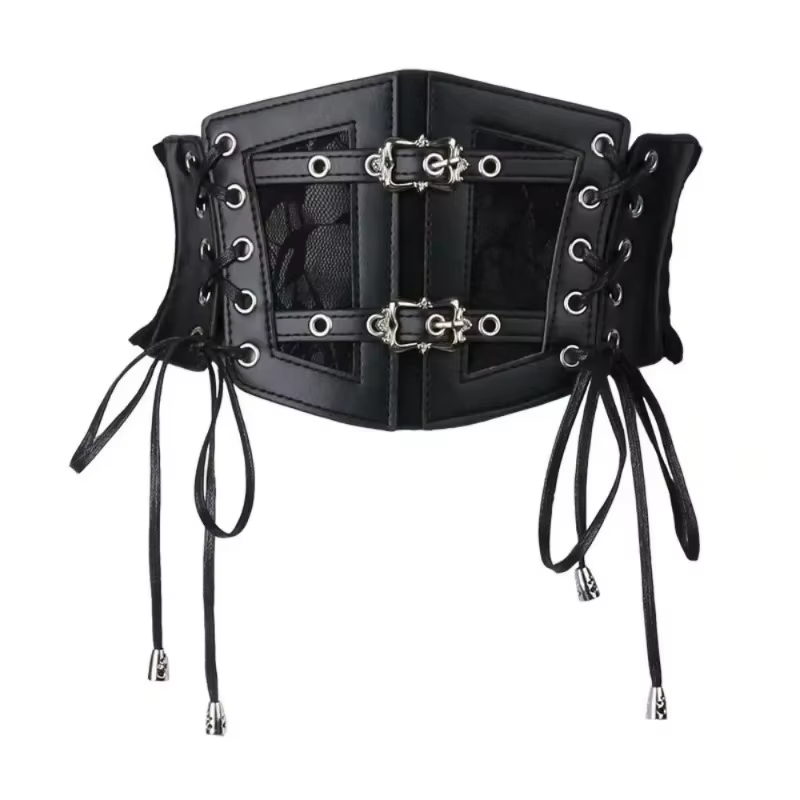 Ceinture corset chic noire à lacets - Ceinture élastique large pour femme | Parfait pour les fêtes et les sorties décontractées