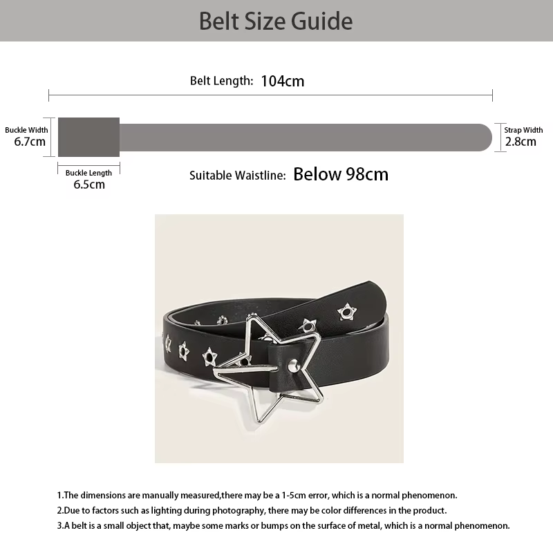 Ceinture Y2K Punk Star à œillets et rivets noirs