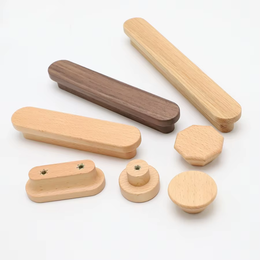 Porte d'armoire en noyer, barre en T, boutons en bois, poignées de tiroir, placard de cuisine, coiffeuse, poignées de meubles en bois