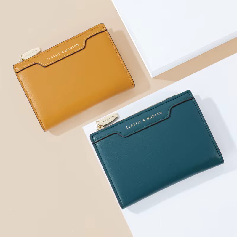 Portefeuille en cuir PU avec fermeture éclair solide pour femme