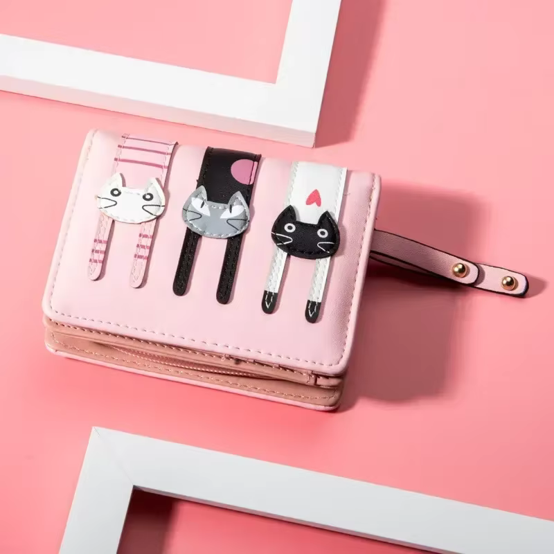 Dessin animé chat femmes portefeuille en cuir PU