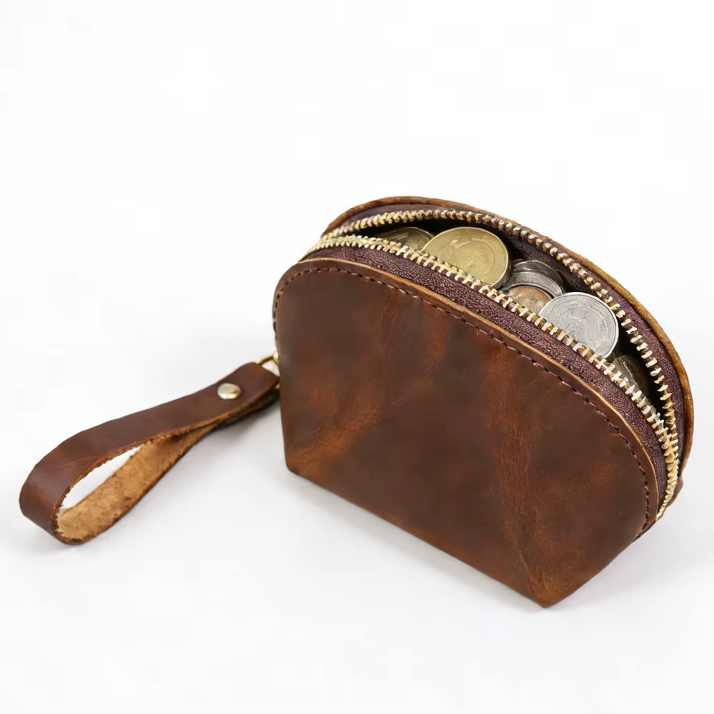 Porte-monnaie en cuir véritable - Mini portefeuille compact pour pièces de monnaie
