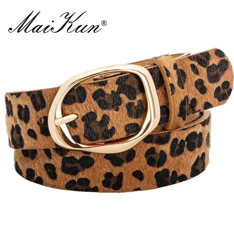 Maikun nouveau léopard femmes ceinture or alliage irrégulier boucle ardillon