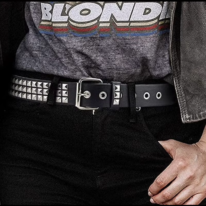 Ceinture Punk Noire en Cuir PU Cloutée pour Homme