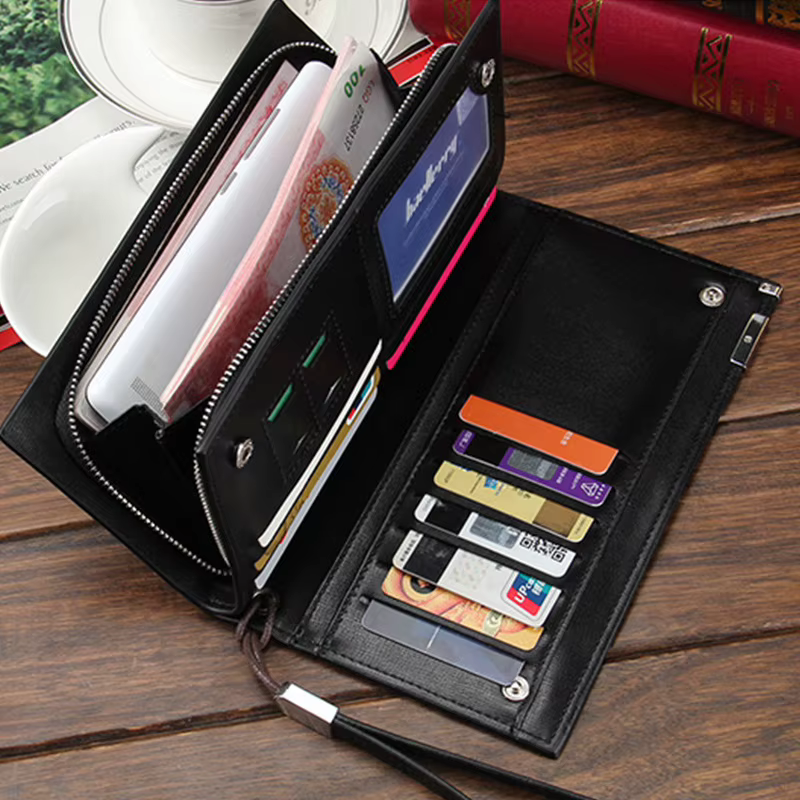 Baellerry nouveaux hommes longs portefeuilles grande capacité monnaie poche fermeture éclair mâle sac à main porte-carte portefeuille d'affaires pour hommes