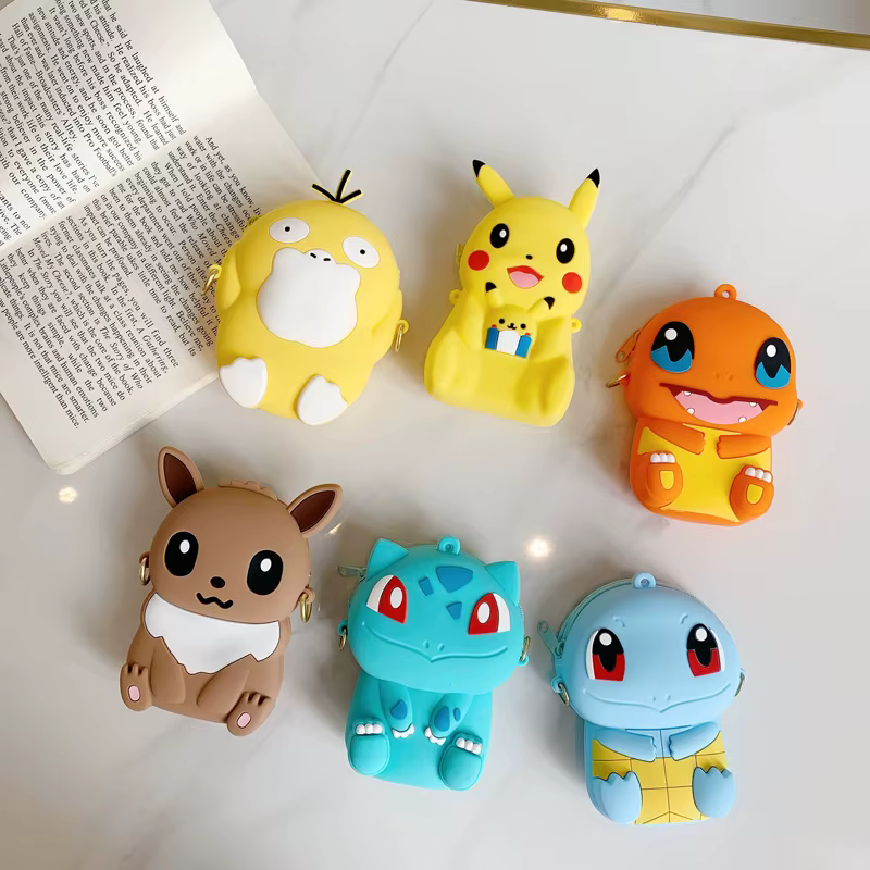 Porte-monnaie Pokemon Pikachu, figurines d'anime, modèle de dessin animé, portefeuille en silicone, sac à bandoulière Kawaii, mode personnalisée, jouets pour enfants, cadeaux