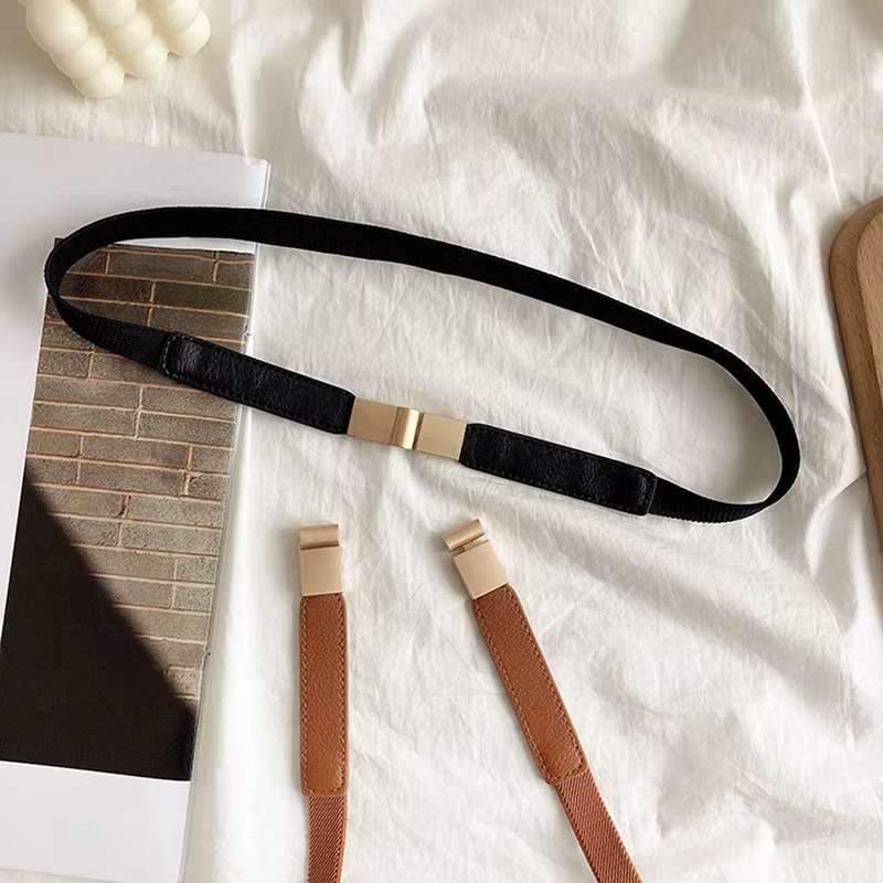 Ceinture artificiel astique Fine pour Femme, 1 Pièce, Sangle de Commande, Design Élégant, Noir, Marron