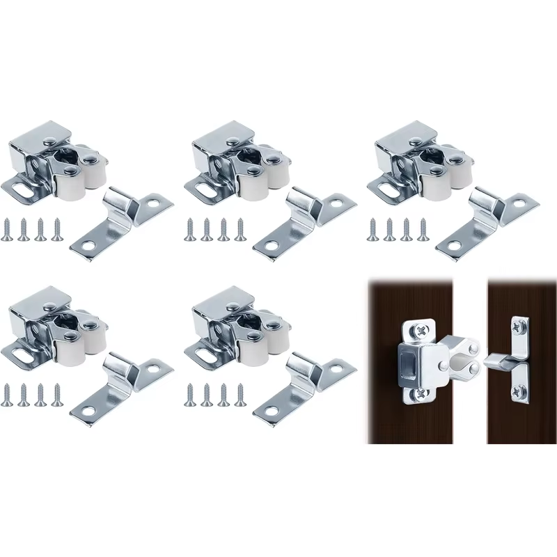 Lot de 4/6 loquets de porte à double rouleau pour armoire et placard, avec vis, pour cuisine et autres meubles