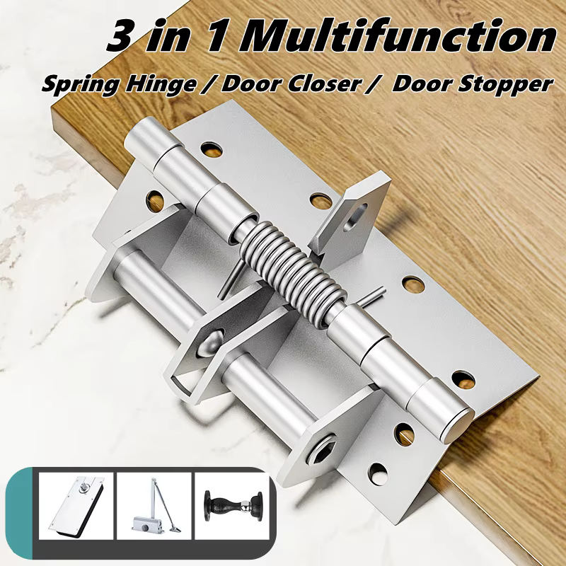 Ferme-porte automatique multifonctionnel 3 en 1, robustes, portes invisibles à fermeture automatique, charnières à ressort, 90 ° Butoir de porte de positionnement