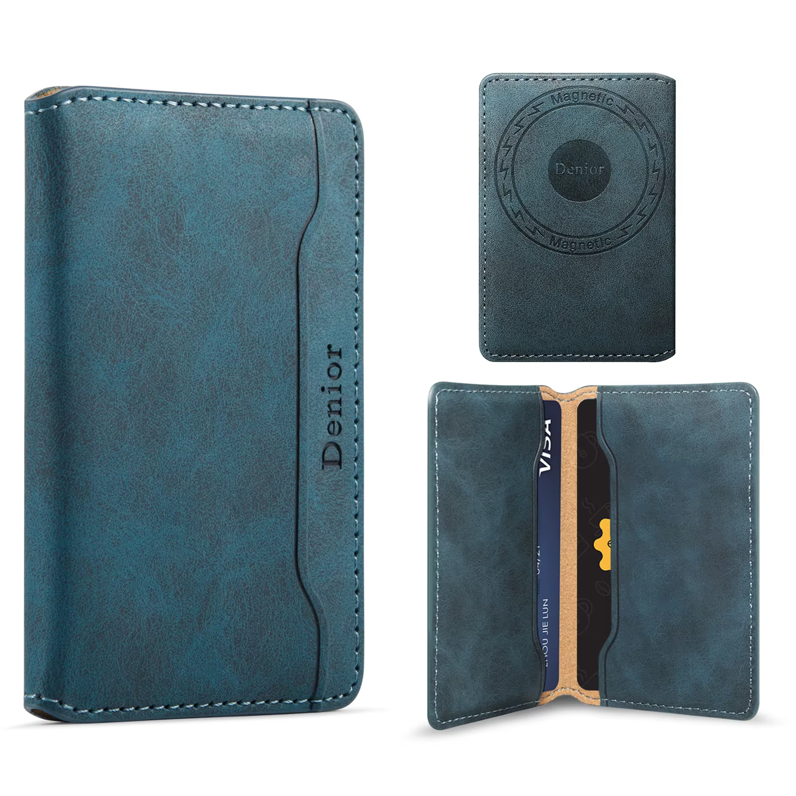 Portefeuille magnétique élastique en cuir artificiel Denior (3 emplacements pour cartes) avec accessoires magnétiques