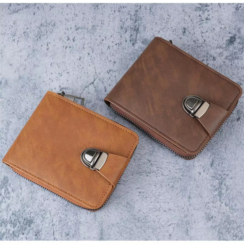 Portefeuille vintage en cuir PU pour homme avec boucle métallique sécurisée et plusieurs emplacements pour cartes, parfait pour un usage quotidien et les voyages d'affaires