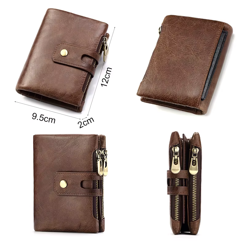 HUMERPAUL portefeuille rétro pour hommes RFID en cuir véritable moraillon porte-carte à glissière porte-monnaie court à deux volets hommes femmes Portomonee