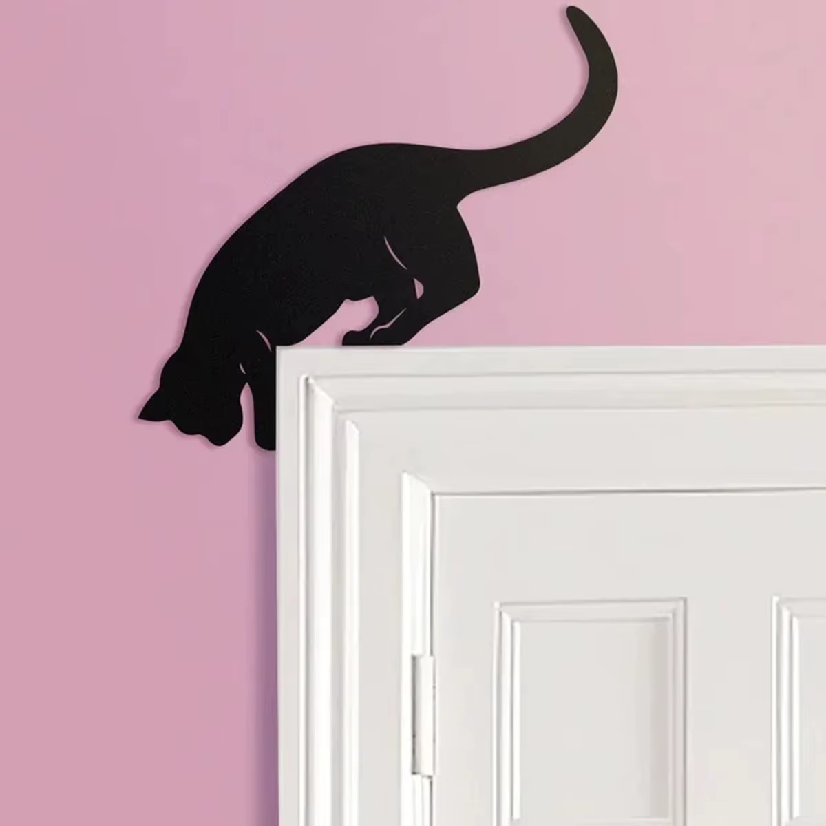Décoration de porte en bois avec motif chat regardant vers le bas – Idéale pour l'organisation de la cuisine, la décoration rustique de la maison
