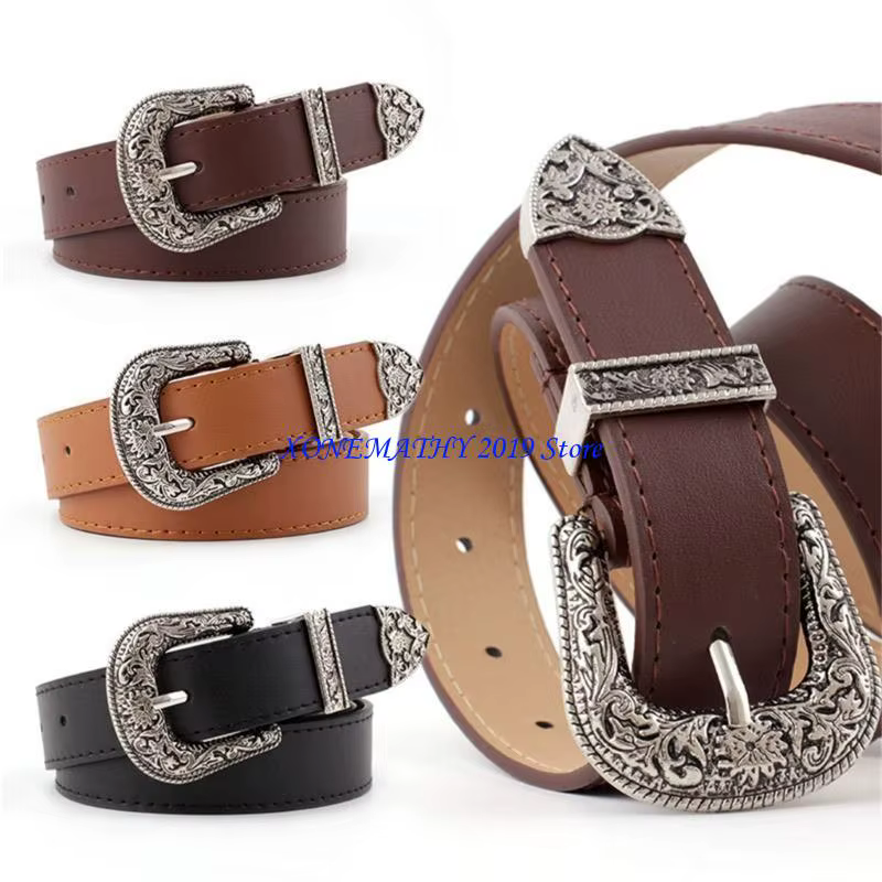 F42F Steampunk mode ceinture femmes ceinture Western Cowgirl boucle ardillon ceinture mince