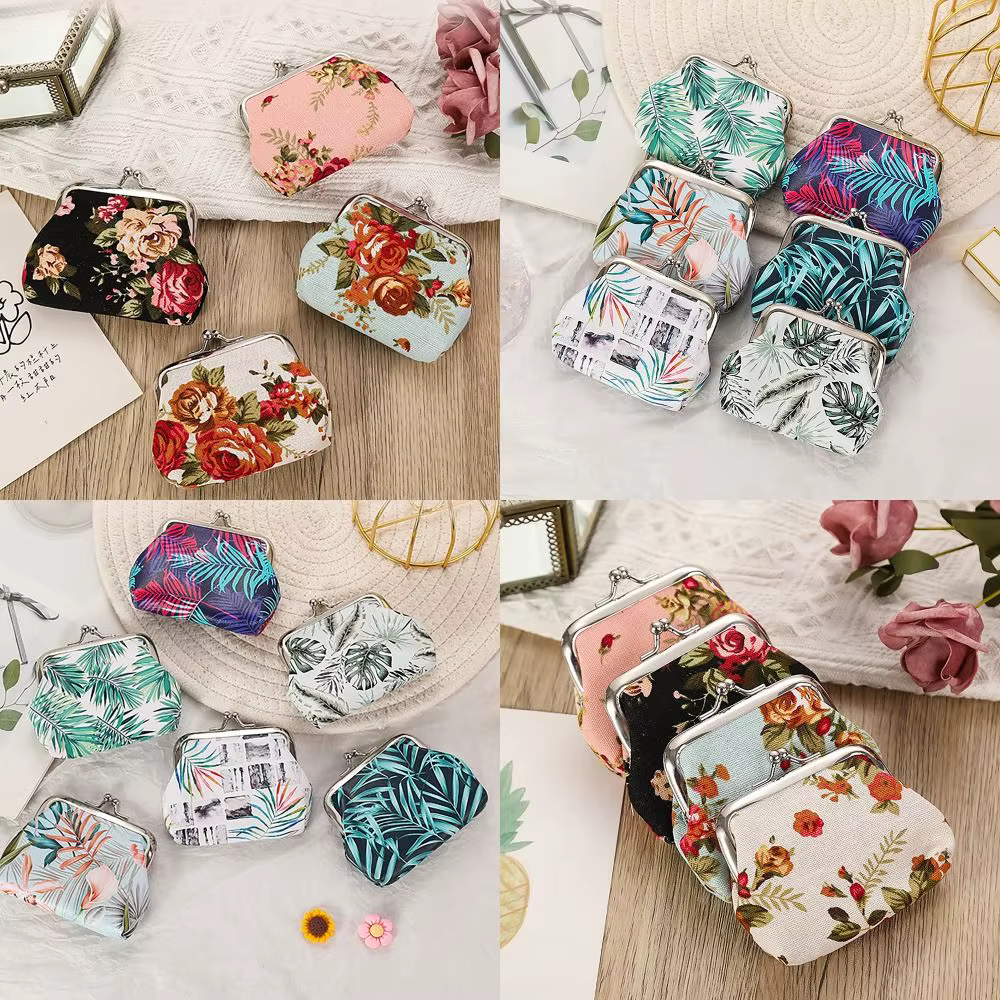 Porte-monnaie vintage à motif floral avec fermoir en métal