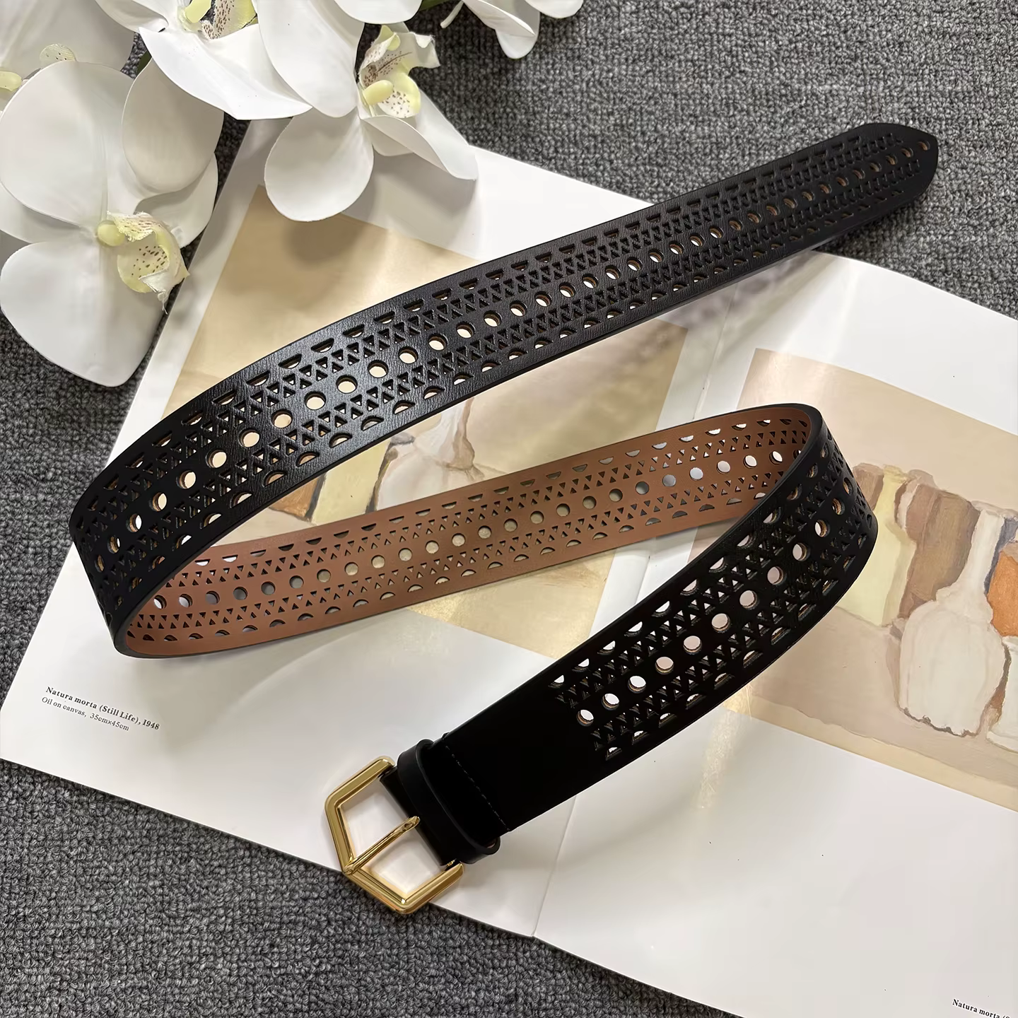 Ceinture en cuir de vachette ajourée style bohème