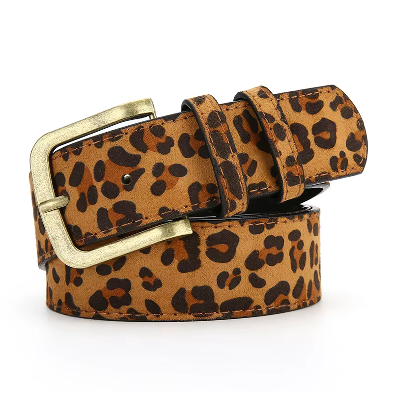 Boho Style PU imprimé léopard ceinture femmes robe coupe ajustée