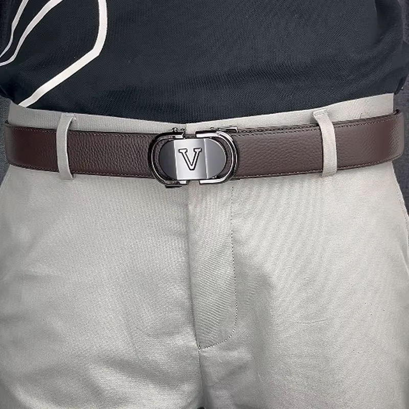 Ceinture en cuir pour hommes, boucle automatique bleue, plus de couleurs réglables, en cuir véritable blanc, ceinture en cuir de vache pour hommes, largeur lettre V